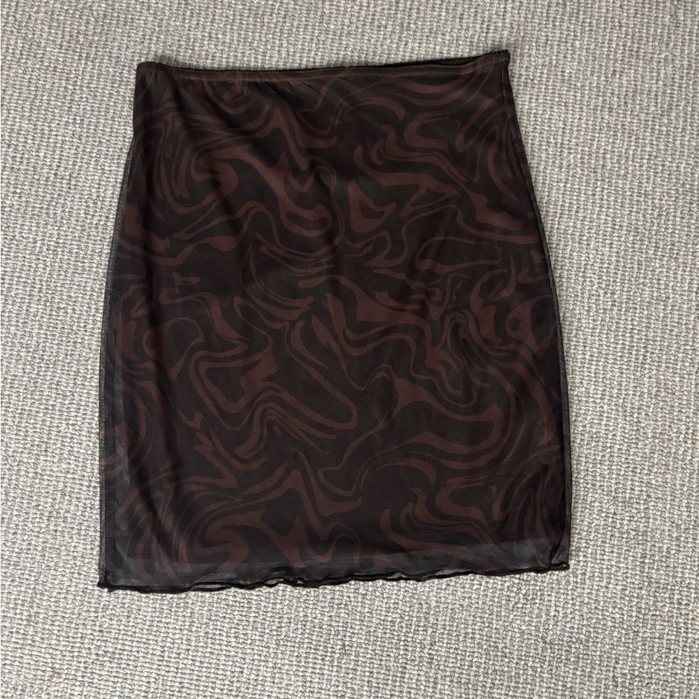 Ardene Brown Swirl Mesh Mini Skirt Size S Y2K Aesthetic